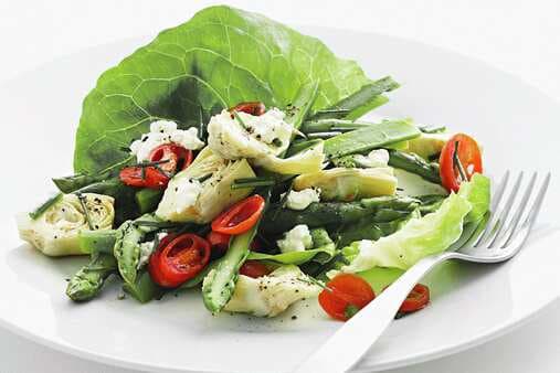 Asparagus Artichoke And Grape Tomato Salad With Cottage Cheese