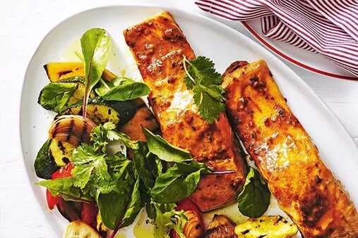 Baked Fish With Harissa Vegetable Salad
