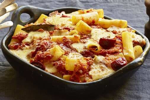 Baked Rigatoni With Tomato And Salami