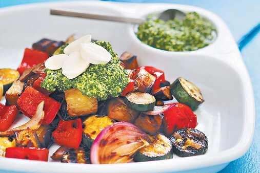 Balsamic Vegetables With Bocconcini And Pesto