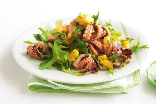 Barbecued Baby Octopus Salad With Mango Salsa And Chilli Lime Dressing