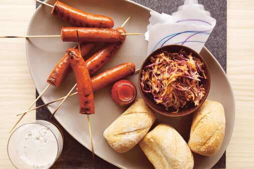 Barbecued Frankfurts With Coleslaw