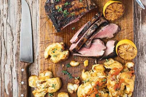 Barbecued Marinated Lamb With Smashed Potatoes