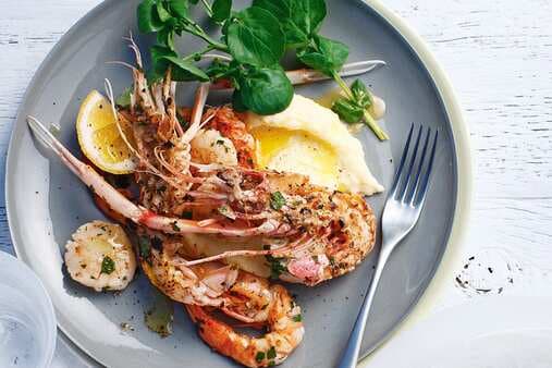 Barbecued Seafood With Truffled Mash