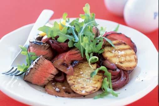 Barbecued Steak With Potato And Red Onion