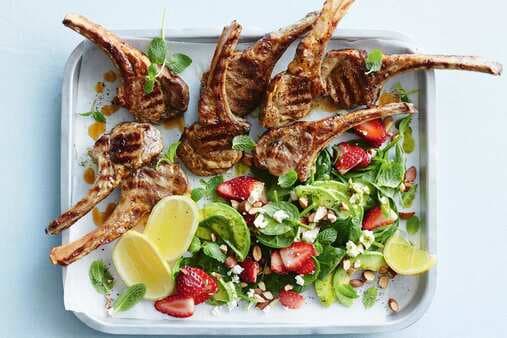 BBQ Lamb With Spinach And Strawberry Salad