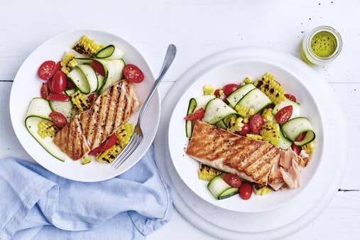 BBQ Salmon With Corn And Zucchini Salad