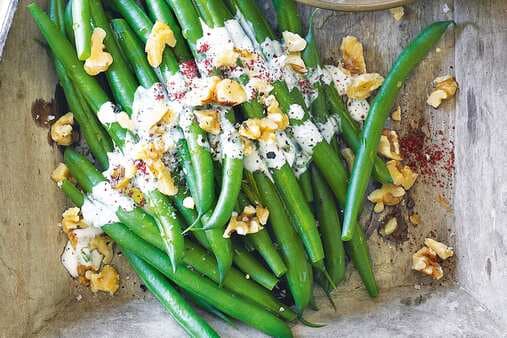 Beans With Tahini Dressing & Walnuts