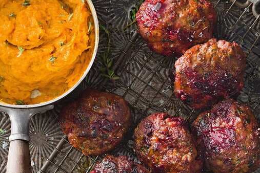 Beef And Beetroot Rissoles With Pumpkin Mash