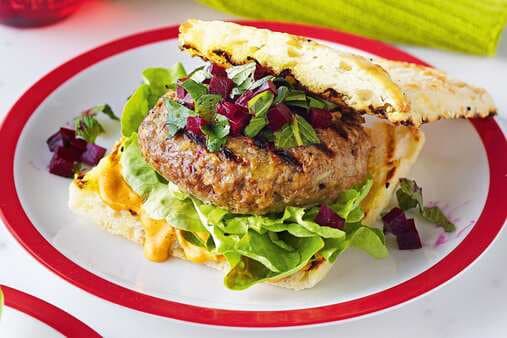 Beef Burgers With Chilli Mayonnaise And Beetroot Salsa