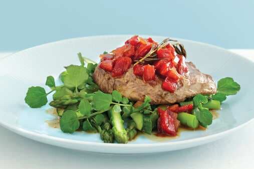 Beef With Capsicum Relish And Watercress Salad