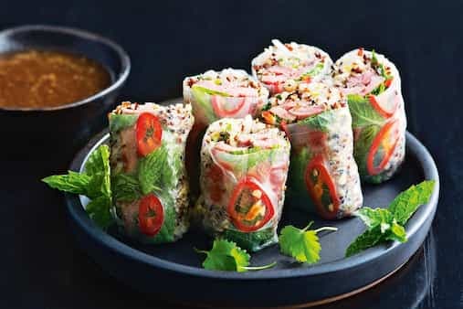 Beef And Quinoa Rice Paper Rolls With Tamarind Dipping Sauce