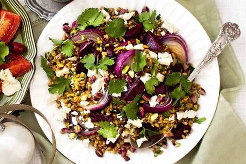 Beetroot Freekeh And Pistachio Salad