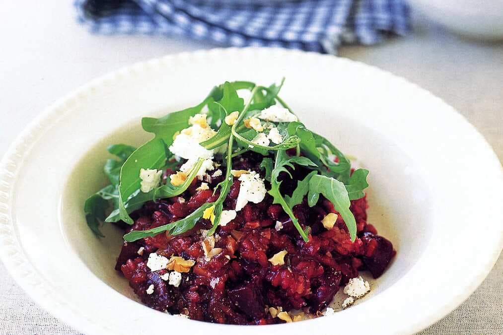 Beetroot Risotto With Goats' Cheese And Walnuts