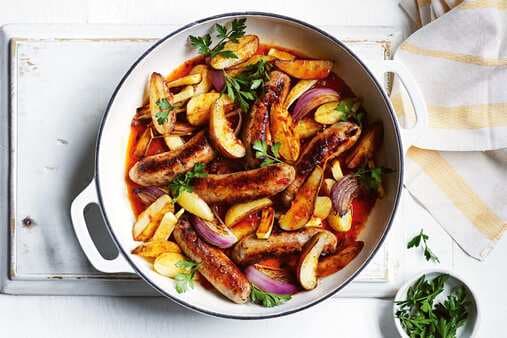 Braised Sausages With Pear And Potatoes