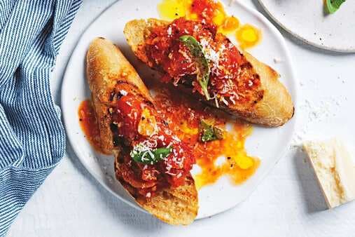 Bruschetta With Tomato Parmesan And Basil Broth