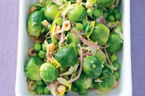 Brussels Sprouts With Peas And Hazelnuts