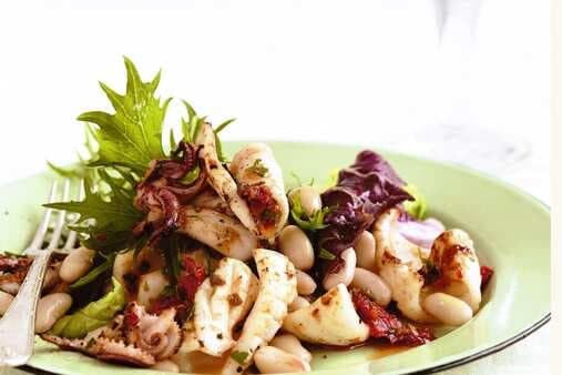 Calamari And Cannellini Bean Salad With Tomato-Caper Dressing