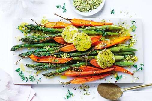Carrot And Asparagus With Pistachio Butter