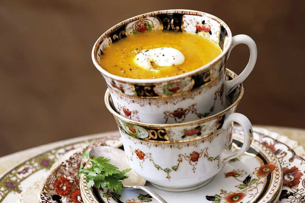 Carrot And Coriander Soup With Yoghurt Swirl