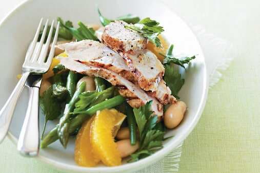 Chargrilled Chicken With Orange Asparagus And Beans