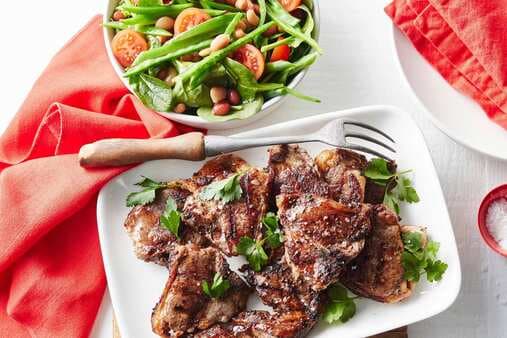 Chargrilled Garlic And Pepper Lamb Chops With Mixed Bean Salad