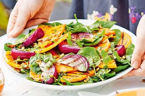 Chargrilled Pumpkin Red Onion And Spinach Salad