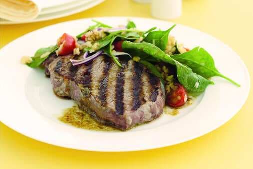 Chargrilled Steak With Spiced Red Lentil Salad
