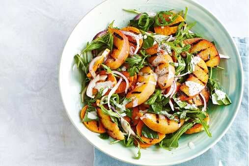 Chargrilled Sweet Potato Peach And Rocket Salad