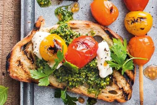 Chargrilled Tomato Skewers With Pistachio Pesto