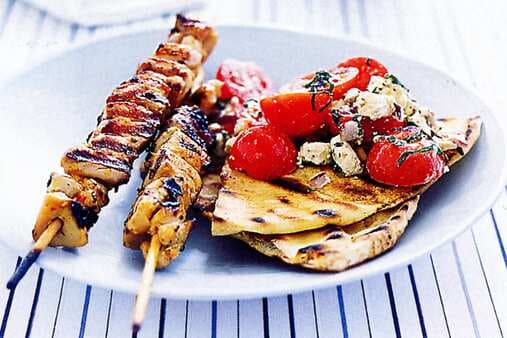 Chicken Kebabs And Tomato Feta Salad