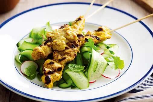 Chicken Satay Skewers With Cucumber Salad