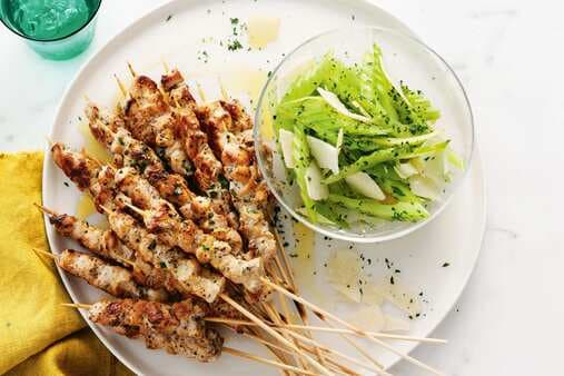Chicken Skewers With Celery And Preserved Lemon Salad