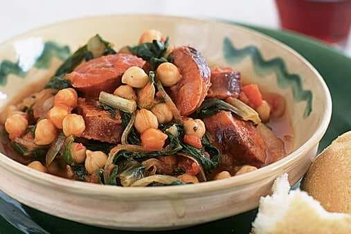 Chickpeas With Chorizo And Silverbeet