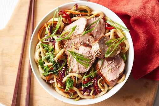 Chilli And Soy-Glazed Pork With Udon Noodles