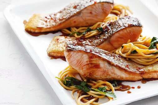 Chilli Soy Salmon With Wok-Fried Noodles