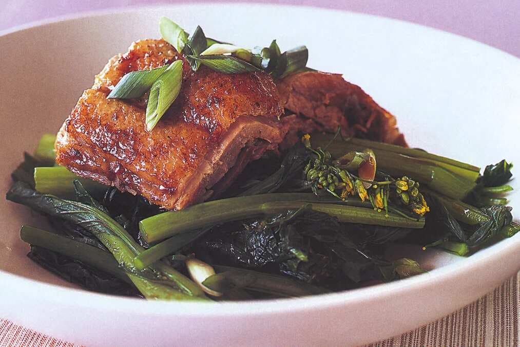 Chinese Spiced Plum Duck With Steamed Choy Sum