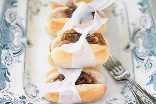 Chipolata Rolls With Caramelised Onions