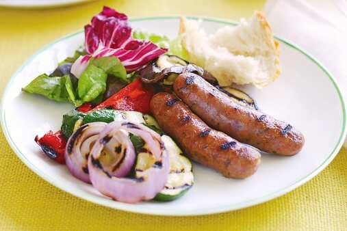 Chipolatas And Chargrilled Vegetables With Garlic Mayo