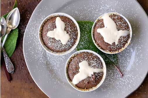 Chocolate And Almond Souffles With Cocoa-Nib Cream