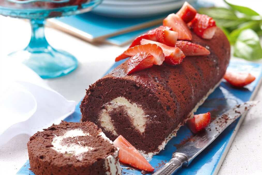 Chocolate Roulade With Cointreau Strawberries