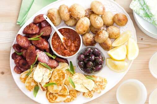 Chorizo Haloumi And Potato Platter