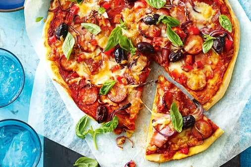 Chorizo Salami And Olive Pizza