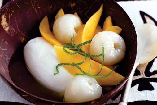 Coconut Pudding With Mango And Lychees