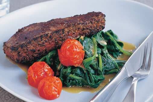 Coconut Spinach With Peppered Beef