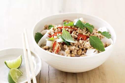 Coriander And Thai Basil Chicken With Rice Noodles