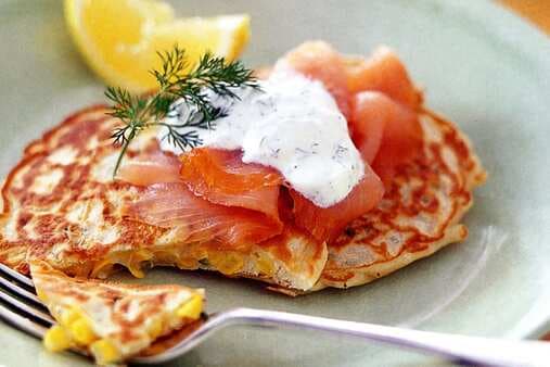 Corn And Chive Pancakes With Smoked Salmon