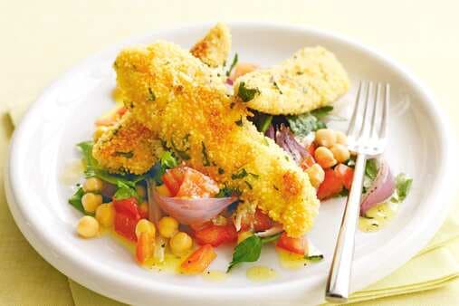 Couscous-Crumbed Chicken With Chickpea And Parsley Salad