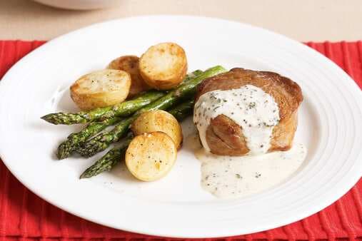 Creamy Mustard And Thyme Veal With Asparagus