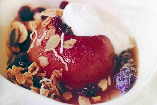 Crunchy Granola With Poached Peaches & Lavender Honey